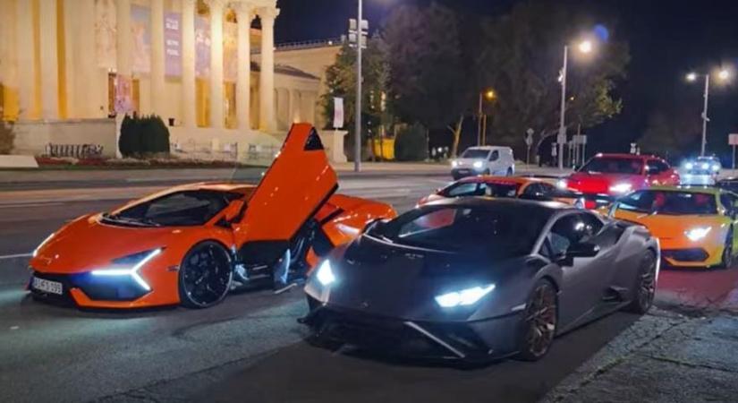 Tucatnyi magyar Lamborghini gyűlt össze egyik este a Hősök terén – videó