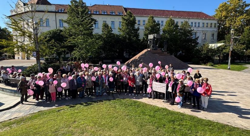 Felvonulás a belvárosban – A mellrák megelőzésére hívták fel a figyelmet - képekkel
