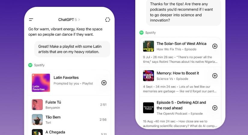 Már a ChatGPT-n keresztül is kérhetünk dalokat a Spotifyból