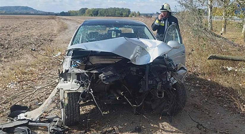 Kiszakadt a Volkswagen motorja, miután kidöntött egy nyárfát az M9-esen