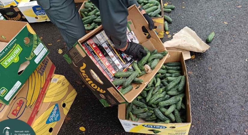 Hihetetlen fogás az M1-esen, uborka és káposzta közé rejtettek több ezer cigaretát