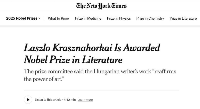 KRAS-now-hoar-kay: a The New York Times elmagyarázta olvasóinak, hogyan kell kiejteni Krasznahorkai nevét