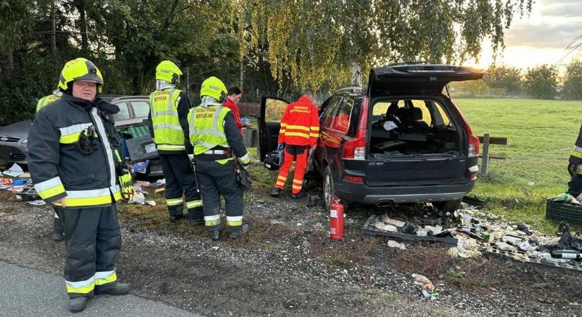 Fának és szeméttárolónak ütközött egy személyautó Beledben - fotók