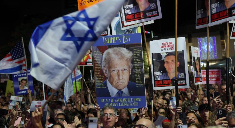 Több százezren éltették Donald Trumpot Tel-Avivban a gázai tűzszünet és a túszalku miatt