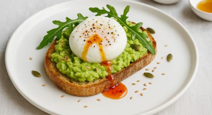 Avokádós toast buggyantott tojással és chilis mézzel