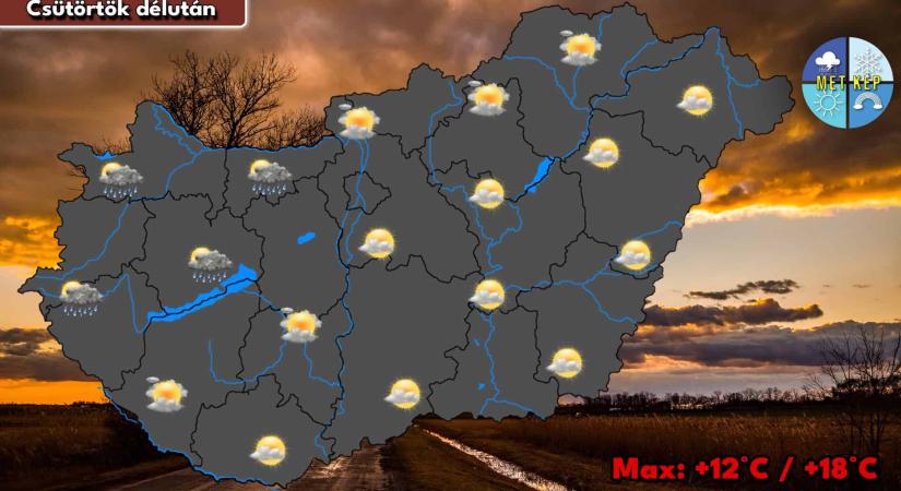Marad a felhős idő, néhol záporesővel és mérsékelt széllel