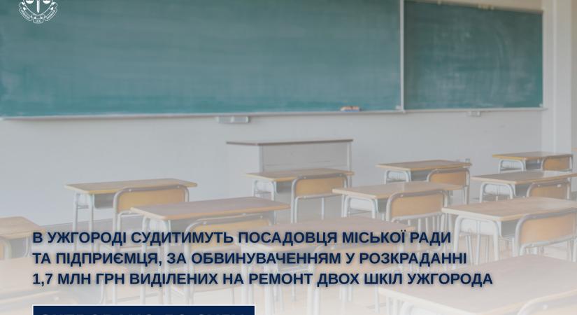 Ungváron a városi tanács tisztviselőjét és egy vállalkozót állítanak bíróság elé iskolafelújításokra szánt 1,7 millió hrivnya sikkasztása miatt