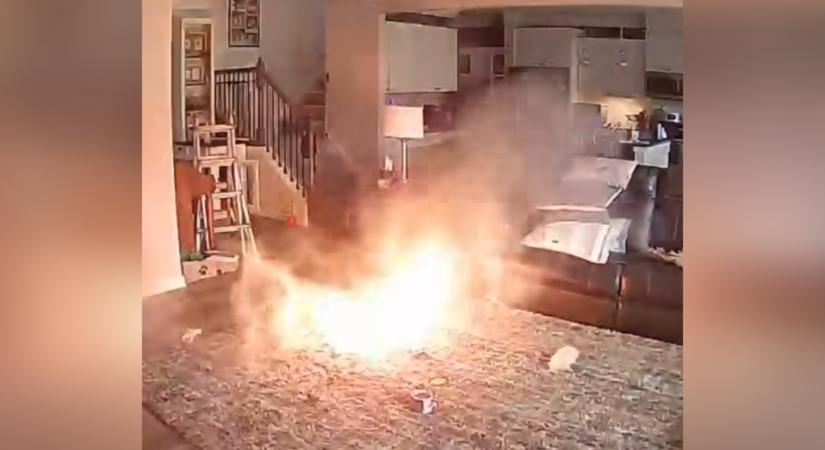 Videón, ahogy rágcsál valamit a kutya, majd kis híján felgyújtja a házat