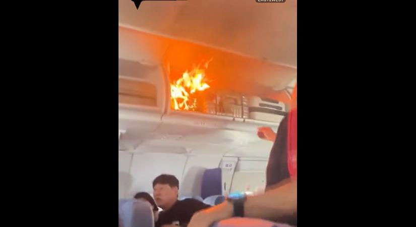 Videó: 10 000 méter magasan kapott lángra a poggyásztartó a repülőgépen