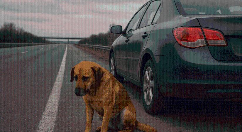 Az autópályán történt baleset után a kutyus egyedül várakozott a jármű mellett (Fotó)