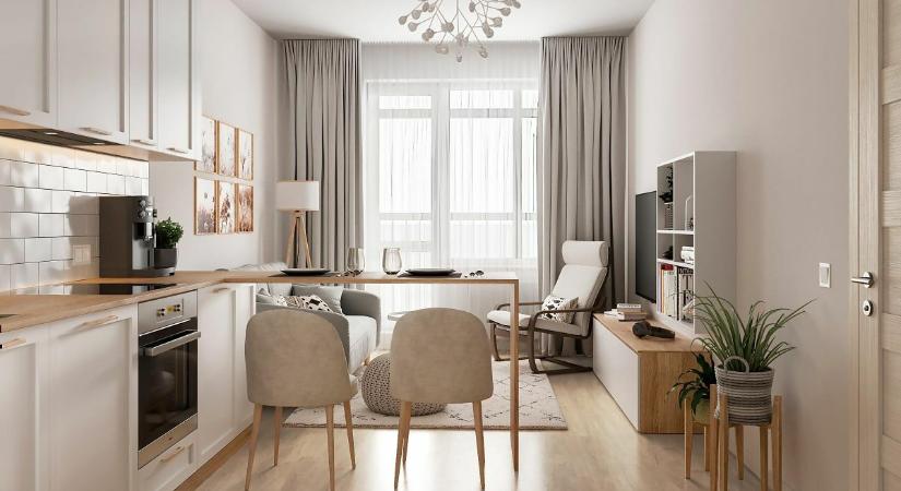 Egy diák számára kialakított 40 m2-es kis lakótelepi lakás, fiatalos modern lakberendezéssel