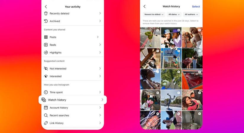 Az Instagram új funkciójával visszakereshetjük a megnézett Reelseket