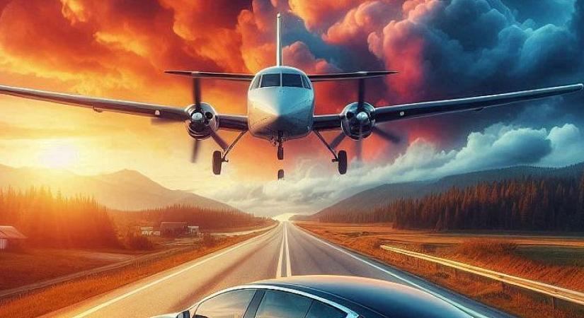 Videón, ahogy egy Tesla majdnem összeütközik egy repülővel menet közben az úton