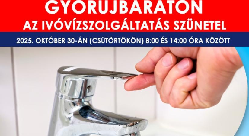 Győrújbaráton csütörtökön több utcában nem lesz víz
