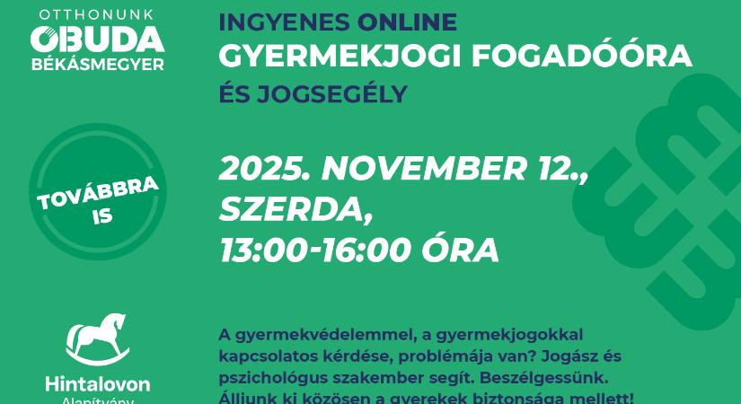 Ingyenes online gyermekjogi tanácsadás és jogsegély november 12-én