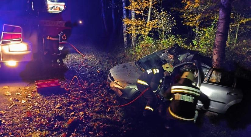 A helyszínen szörnyethalt a sofőr, mikor Lábodnál fának csapódott