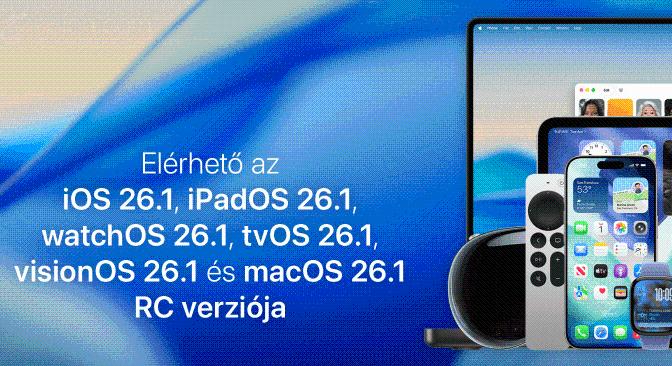 Elérhető az iOS 26.1, iPadOS 26.1, watchOS 26.1, tvOS 26.1, visionOS 26.1 és macOS 26.1 RC verziója