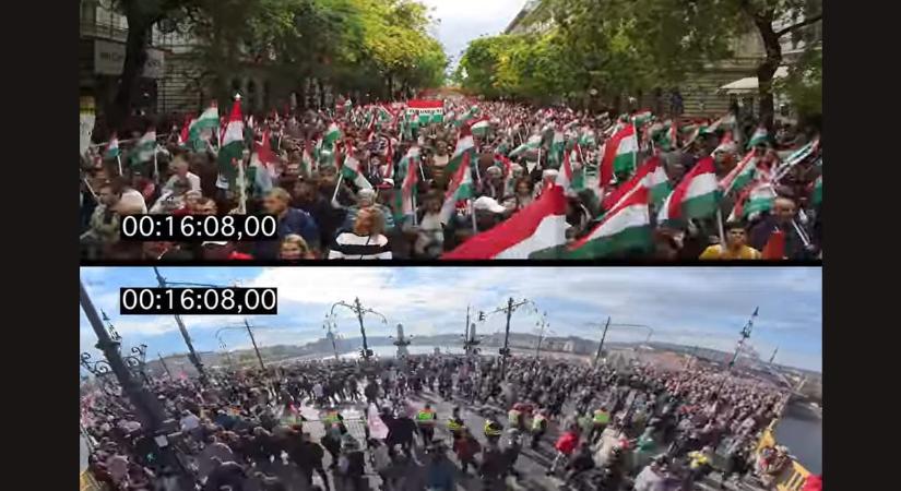 Magyar Péterék csaknem kétszer annyi ideig vonultak – összehasonlító videó készült a két október 23-i menetről