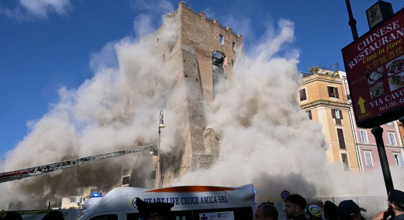 Döbbenetes képsorok – így omlott össze Róma egyik középkori tornya (VIDEÓ)