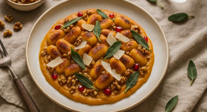 Zsályás-vajas sütőtökgnocchi parmezánnal és pirított dióval