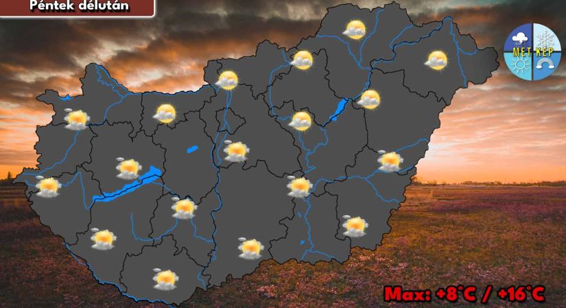 Pénteken megnövekszik a felhőzet, szombatra virradóan csapadék is érkezhet