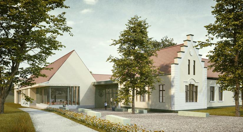 A DNS Műterem megvételt nyert pályaműve a penci Cserhátliget Általános Iskola tervpályázaton