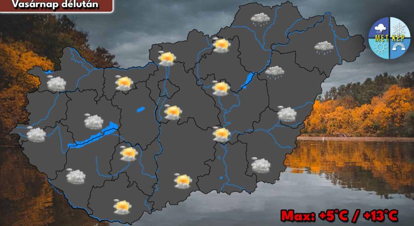 Vasárnap is sok felhő lesz felettünk, hétfő éjszaka többfelé képződhetnek pára és ködfoltok