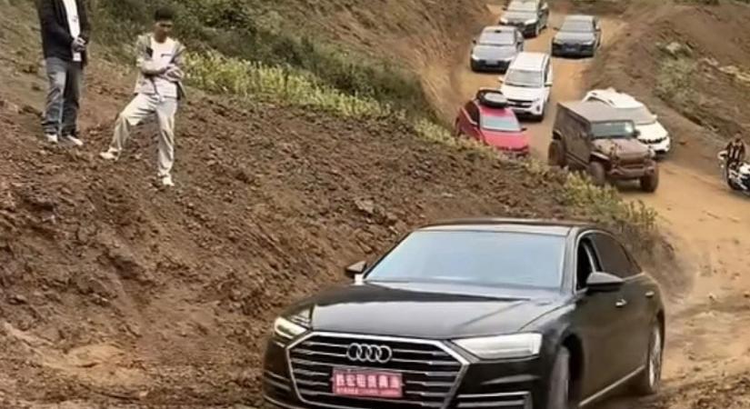 Úgy ment fel a sáros kaptatón az Audi A8, mintha nem egy luxuslimuzin lenne - videó