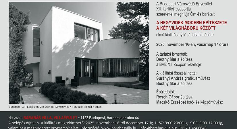 Hegyvidék modern építészete a két világháború között: kiállítás a Barabás-villában