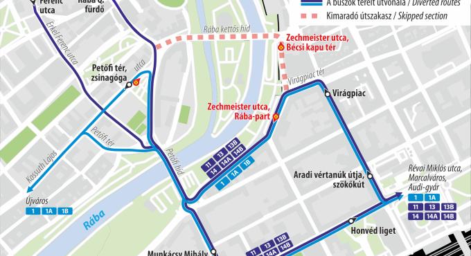 Lezárják Győrben a Rába kettős hidat és a Zechmeister utca egy részét