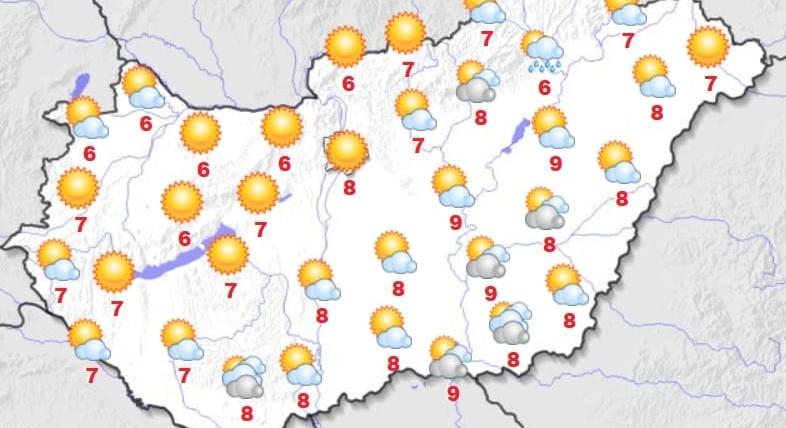 Nyugaton napsütés, keleten hózápor válthatja az esős időt