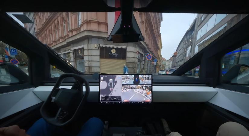 Önvezető Tesla Cybertruck furikázott Prága utcáin