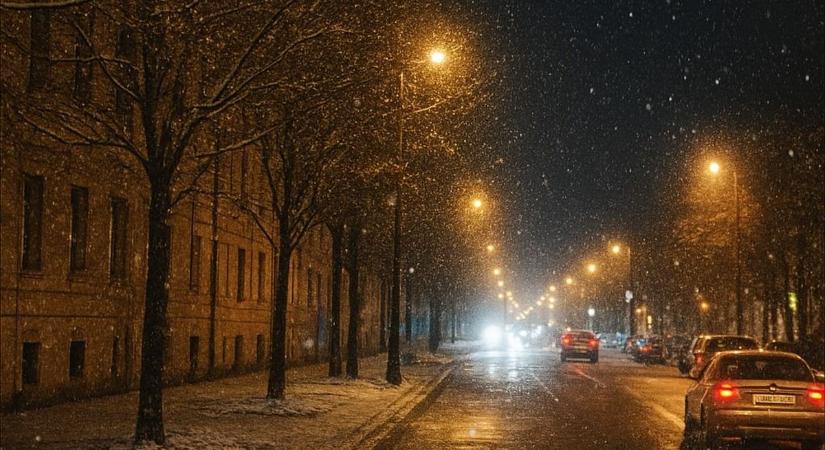 Pápára is megérkezett a hó (videó)