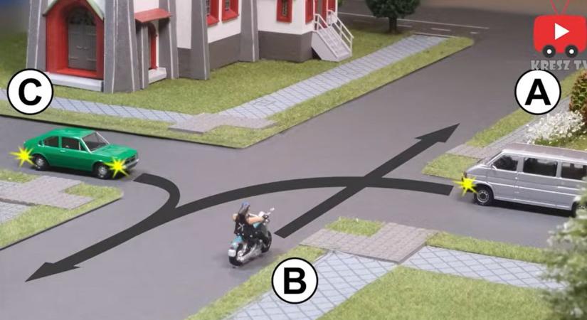 KRESZ-teszt: sokan ráhúzzák a kormányt a motorosra ilyen helyzetben – te mit tennél?