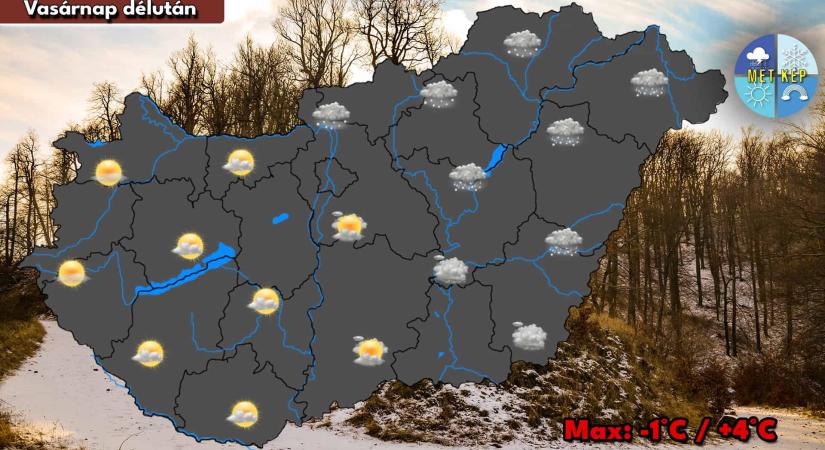 Vasárnap is marad a télies idő, hó, havas eső is eshet