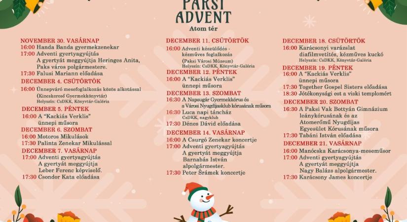 Ez lesz a Paksi Advent programja