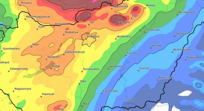 Közel egy havi csapadék jöhet szerda délutánig