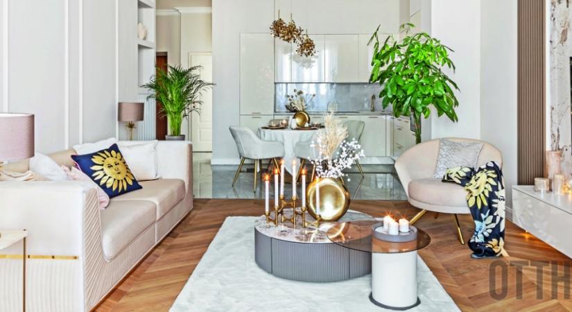 Klasszikus színek, nemes anyagok és egy csepp glamúr alkotja az elegyet, amelytől hívogatóan elegáns ez a lakás