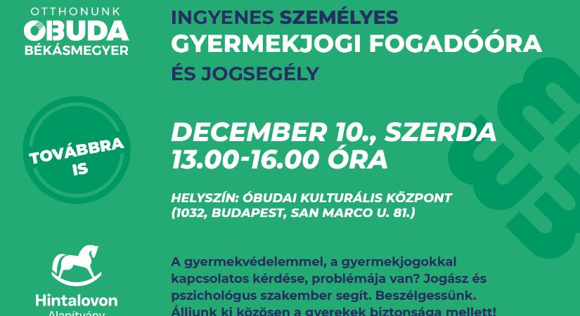 December 10-én újra ingyenes gyermekjogi tanácsadás és jogsegély az ÓKK-ban