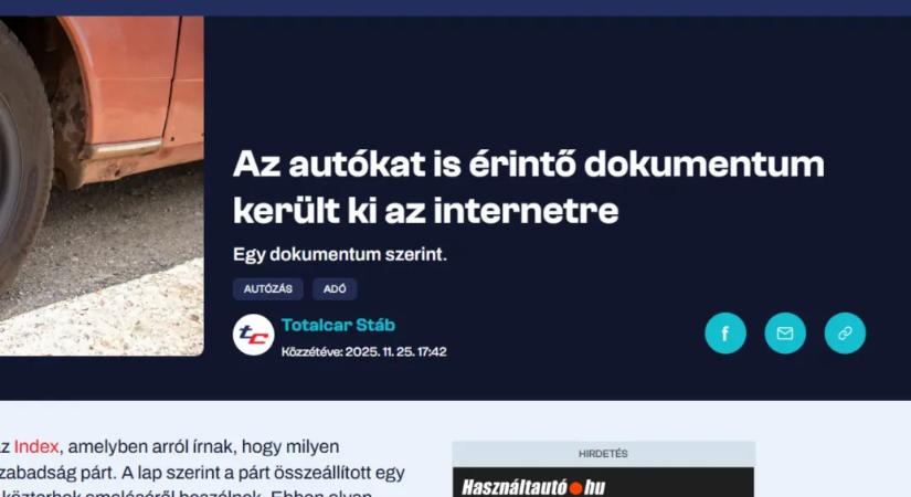 Gusztustalan propagandának nevezte a saját, Tisza Párt adóterveiről szóló cikküket a Totalcar főszerkesztője