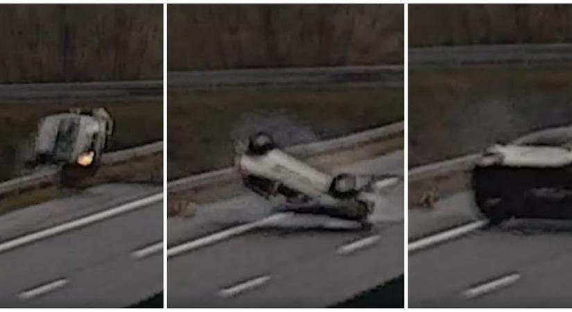 Háromszor átfordult a levegőben egy autó az M1-esen – videó