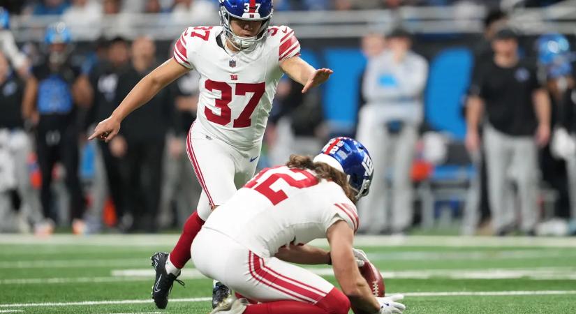 Elképesztő baki az NFL-ben: a Giants rúgója teljesen elvétette a labdát – videó