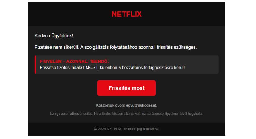 Ismét adathalász üzenetekkel támadnak csalók a Netflix nevében