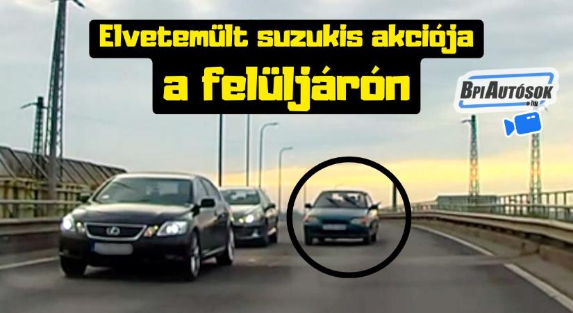 Kamera rögzítette a suzukis mutatványát a Jászberényi úti felüljárón