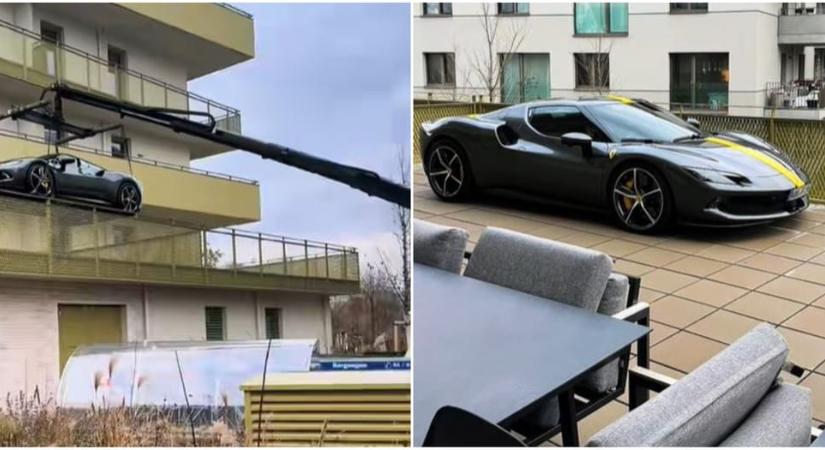 Erkélyen parkolt egy Ferrari: a tulaj szerint nem volt hely a társasházi garázsban