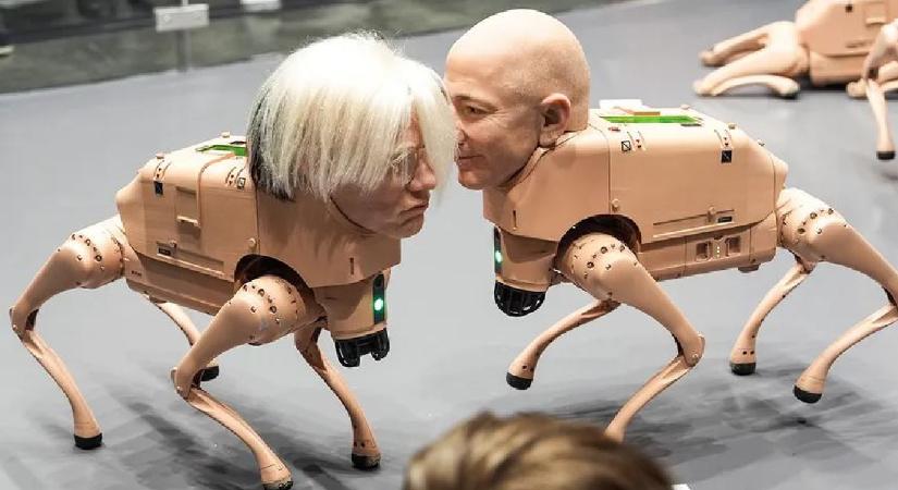 Jól látod, ezek a robotkutyák Elon Musk és Jeff Bezos arcát viselik – videó