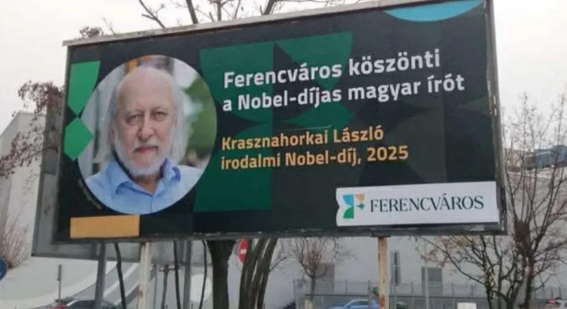 Óriásplakáttal köszöntik Krasznahorkai Lászlót Ferencvárosban