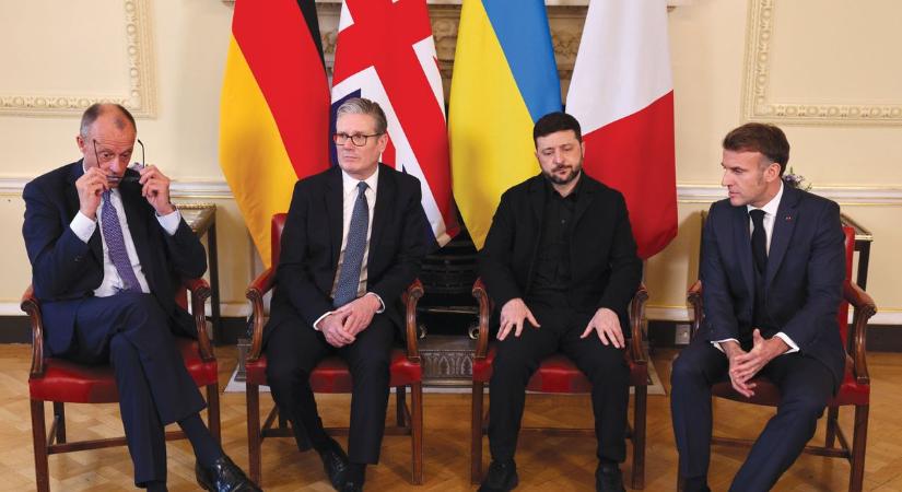 Premier plán: Merz, Starmer, Zelenszkij és Macron tárgyalás közben