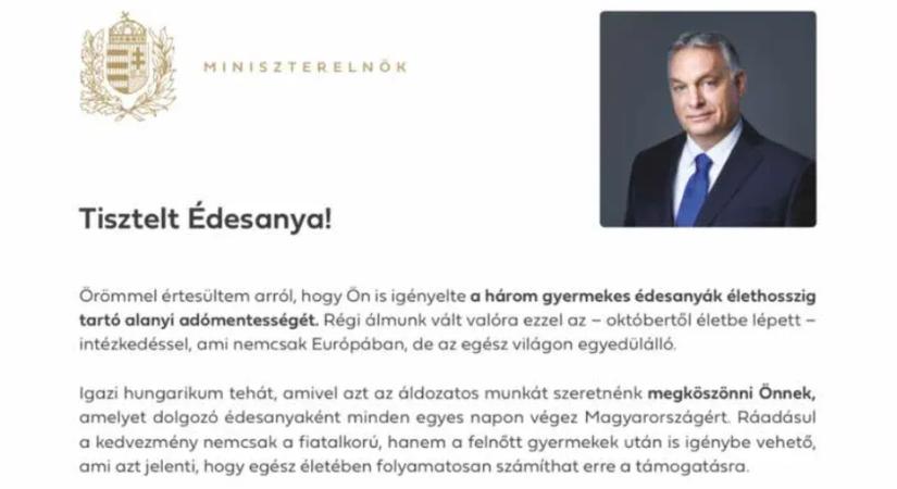 Igényelte a háromgyerekes anyáknak járó adómentességet, Orbán Viktor levelével találta szembe magát