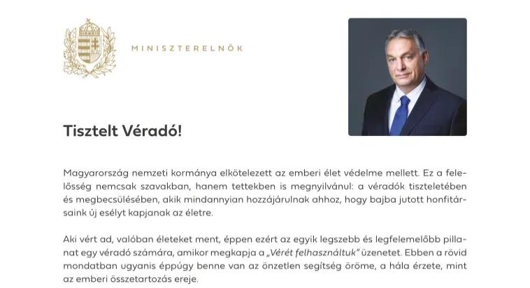 Orbán Viktor spamelt köszöntőlevele a véradókat is megtalálta